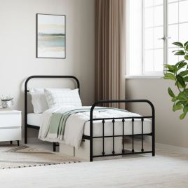 Metal Bed Frame with Headboard and Footboard Black 90x200 cm
