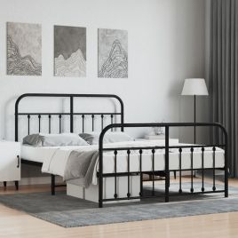 Metal Bed Frame with Headboard and Footboard Black 150x200 cm