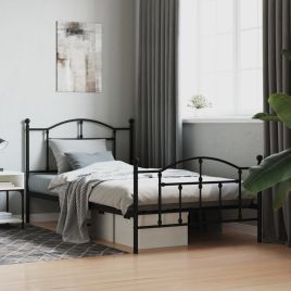 Metal Bed Frame with Headboard and Footboard Black 100x200 cm