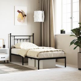 Metal Bed Frame with Headboard Black 90x200 cm