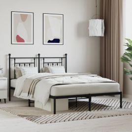 Metal Bed Frame with Headboard Black 150x200 cm King Size