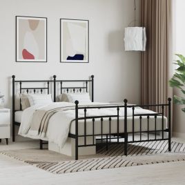 Metal Bed Frame with Headboard and Footboard Black 140x190 cm