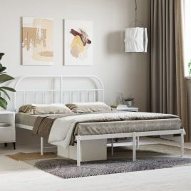 Metal Bed Frame with Headboard White 150x200 cm King Size