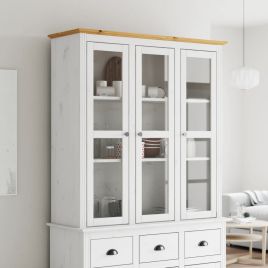 Cabinet with Glass Doors BODO White and Brown Solid Wood Pine