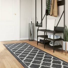 Rug Washable Black and White 80x300cm Anti Slip