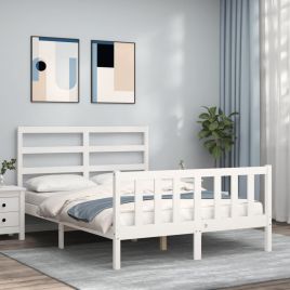 Bed Frame with Headboard White 140x190 cm Solid Wood