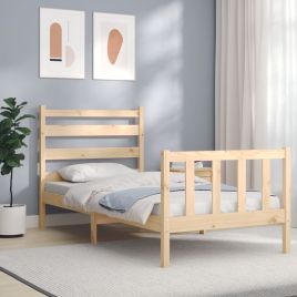 Bed Frame with Headboard 90x190 cm 3FT Single Solid Wood