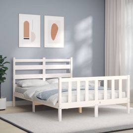 Bed Frame with Headboard White Small Double Solid Wood