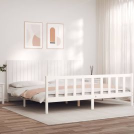Bed Frame with Headboard White 200x200 cm Solid Wood