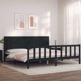 Bed Frame with Headboard Black 200x200 cm Solid Wood