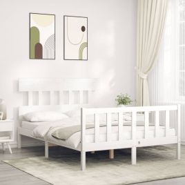 Bed Frame with Headboard White Small Double Solid Wood