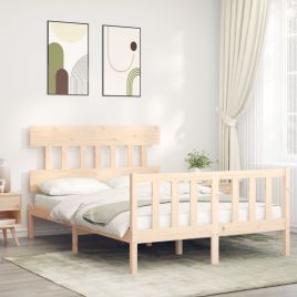 Bed Frame with Headboard 140x190 cm Solid Wood
