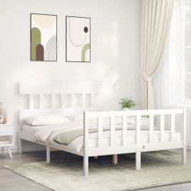 Bed Frame with Headboard White 140x190 cm Solid Wood