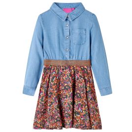 Kids' Dress with Long Sleeves Navy and Denim Blue 104