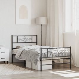 Metal Bed Frame with Headboard and Footboard Black 100x190 cm