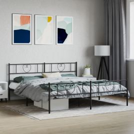 Metal Bed Frame with Headboard and Footboard Black 183x213 cm