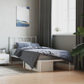 Metal Bed Frame with Headboard White 75x190 cm Small Single