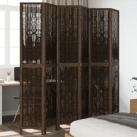 Room Divider 6 Panels Dark Brown Solid Wood Paulownia - vid-358668