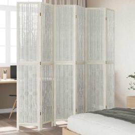 Room Divider 6 Panels White Solid Wood Paulownia - vid-358684