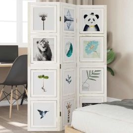 Room Divider 3 Panels White Solid Wood Paulownia - vid-358685