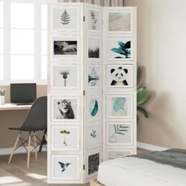 Room Divider 3 Panels White Solid Wood Paulownia - vid-358687