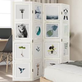 Room Divider 4 Panels White Solid Wood Paulownia - vid-358689