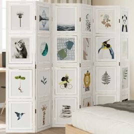 Room Divider 6 Panels White Solid Wood Paulownia