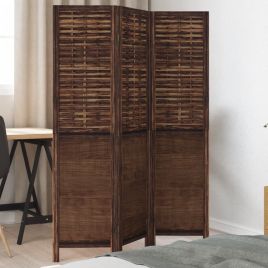 Room Divider 3 Panels Dark Brown Solid Wood Paulownia
