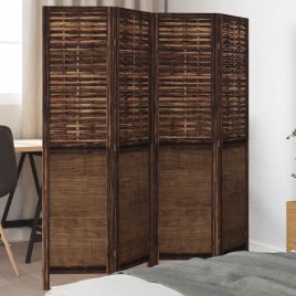 Room Divider 4 Panels Dark Brown Solid Wood Paulownia