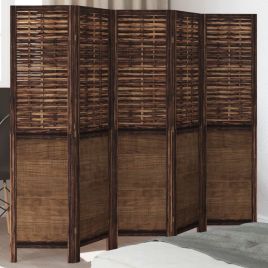 Room Divider 5 Panels Dark Brown Solid Wood Paulownia