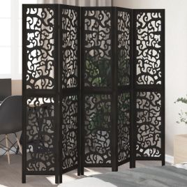 Room Divider 5 Panels Black Solid Wood Paulownia - vid-358759