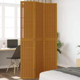 Room Divider 3 Panels Brown Solid Wood Paulownia - vid-358816