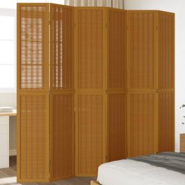 Room Divider 6 Panels Brown Solid Wood Paulownia