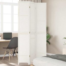 Room Divider 3 Panels White Solid Wood Paulownia