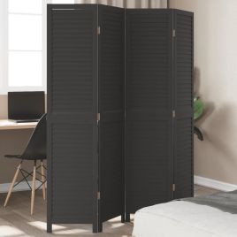 Room DividerÂ 4 Panels Black Solid Wood Paulownia