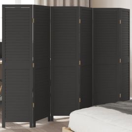 Room DividerÂ 6 Panels Black Solid Wood Paulownia