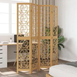 Room Divider 4 Panels Brown Solid Wood Paulownia - vid-358867