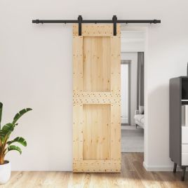Sliding Door with Hardware Set 70x210cm Solid Wood Pine
