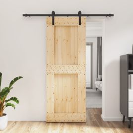 Sliding Door with Hardware Set 80x210cm Solid Wood Pine