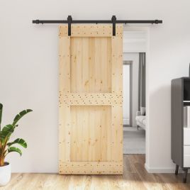 Sliding Door with Hardware Set 90x210cm Solid Wood Pine