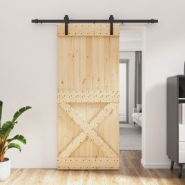 Sliding Door with Hardware Set 90x210cm Solid Wood Pine