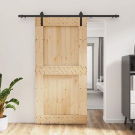 Sliding Door with Hardware Set 100x210cm Solid Wood Pine
