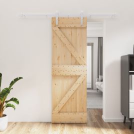Sliding Door with Hardware Set 70x210cm Solid Wood Pine