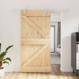 Sliding Door with Hardware Set 100x210cm Solid Wood Pine