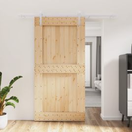 Sliding Door with Hardware Set 100x210cm Solid Wood Pine