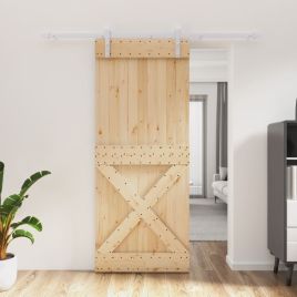 Sliding Door with Hardware Set 85x210cm Solid Wood Pine