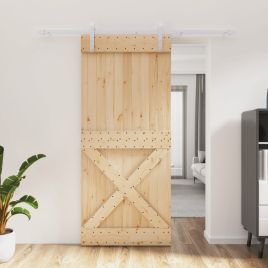 Sliding Door with Hardware Set 90x210cm Solid Wood Pine
