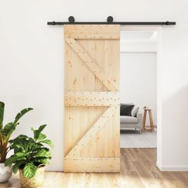 Sliding Door with Hardware Set 70x210cm Solid Wood Pine