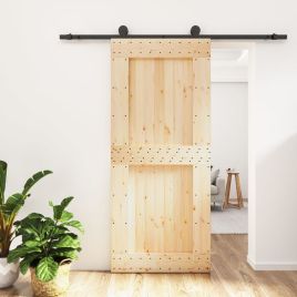Sliding Door with Hardware Set 90x210cm Solid Wood Pine