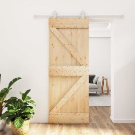 Sliding Door with Hardware Set 80x210cm Solid Wood Pine